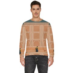 Person Stands By Tall Orange Wall And Looks- Up Men s Fleece Sweatshirt by artworkshop