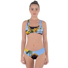 Sunflower Flower Yellow Criss Cross Bikini Set by artworkshop