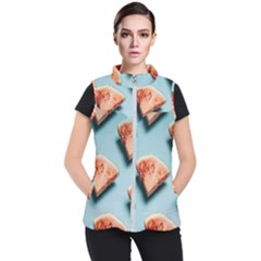 Watermelon Against Blue Surface Pattern Women s Puffer Vest by artworkshop