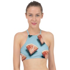 Watermelon Against Blue Surface Pattern Racer Front Bikini Top by artworkshop