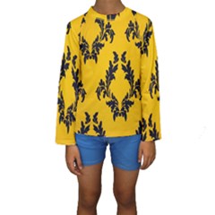 Yellow Regal Filagree Pattern Kids  Long Sleeve Swimwear by artworkshop