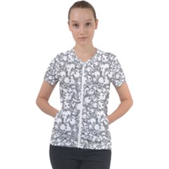 Black And White Alien Drawing Motif Pattern Short Sleeve Zip Up Jacket by dflcprintsclothing