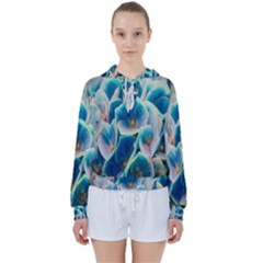 Hydrangeas-blossom-bloom-blue Women s Tie Up Sweat by Ravend