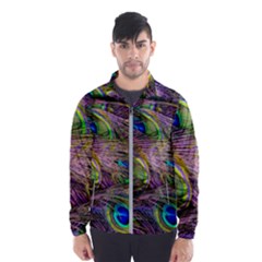 Green Purple And Blue Peacock Feather Men s Windbreaker by Jancukart