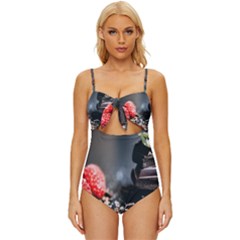 Chocolate Dark Knot Front One-piece Swimsuit by artworkshop