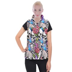 Floral Skeletons Women s Button Up Vest by GardenOfOphir
