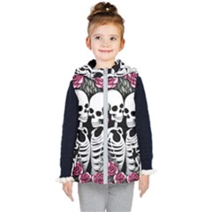 Black And White Rose Sugar Skull Kids  Hooded Puffer Vest by GardenOfOphir