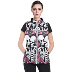 Black And White Rose Sugar Skull Women s Puffer Vest by GardenOfOphir