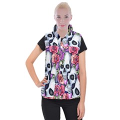 Floral Skeletons Women s Button Up Vest by GardenOfOphir
