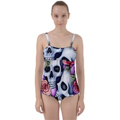 Floral Skeletons Twist Front Tankini Set by GardenOfOphir