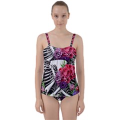 Gothic Floral Skeletons Twist Front Tankini Set by GardenOfOphir