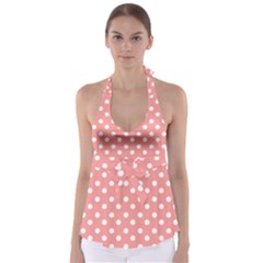 Coral And White Polka Dots Babydoll Tankini Top by GardenOfOphir