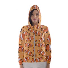 Fish Clownfish Orange Background Women s Hooded Windbreaker by Ravend