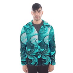 Turquoise Flower Background Men s Hooded Windbreaker by artworkshop