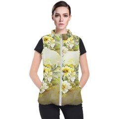 Watercolor Yellow And-white Flower Background Women s Puffer Vest by artworkshop