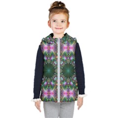 Kaleidoscope Digital Kaleidoscope Fractal Mirrored Kids  Hooded Puffer Vest by Ravend