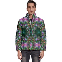 Kaleidoscope Digital Kaleidoscope Fractal Mirrored Men s Puffer Bubble Jacket Coat by Ravend