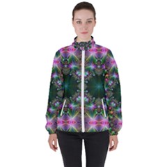 Kaleidoscope Digital Kaleidoscope Fractal Mirrored Women s High Neck Windbreaker by Ravend