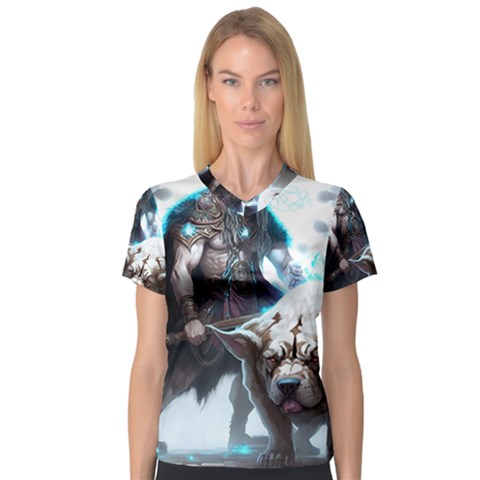 Ai Generated Viking God Fantasy Dog Norse Man V-neck Sport Mesh Tee by danenraven