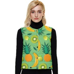 Fruit Tropical Pattern Design Art Pattern Women s Short Button Up Puffer Vest