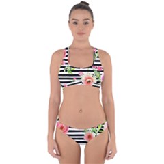 Blooming Watercolor Flowers Cross Back Hipster Bikini Set by GardenOfOphir