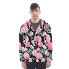 Boho Watercolor Botanical Flowers Men s Hooded Windbreaker by GardenOfOphir