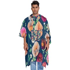 Charming Foliage – Watercolor Flowers Botanical Men s Hooded Rain Ponchos by GardenOfOphir