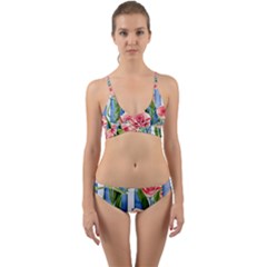 Chic Watercolor Flowers Wrap Around Bikini Set by GardenOfOphir