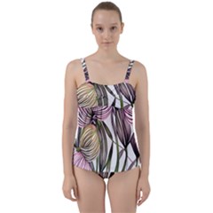 Charming And Cheerful Watercolor Flowers Twist Front Tankini Set by GardenOfOphir