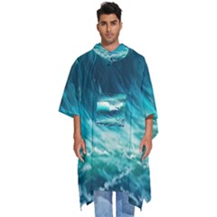 Ai Generated Waves Ocean Sea Tsunami Nautical Painting Men s Hooded Rain Ponchos by Ravend