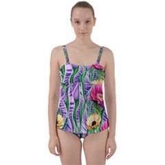 Beloved Bell-shaped Blossoms Twist Front Tankini Set by GardenOfOphir