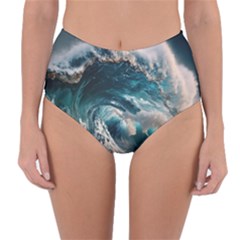 Tsunami Waves Ocean Sea Water Rough Seas 5 Reversible High-waist Bikini Bottoms by Ravend