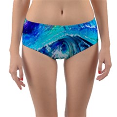 Tsunami Waves Ocean Sea Nautical Nature Water Painting Reversible Mid-waist Bikini Bottoms by Ravend