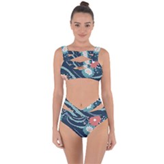 Waves Flowers Pattern Water Floral Minimalist Bandaged Up Bikini Set  by Ravend