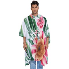 Chic Watercolor Flowers Men s Hooded Rain Ponchos by GardenOfOphir