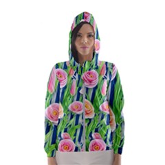 Dazzling Watercolor Flowers Women s Hooded Windbreaker by GardenOfOphir