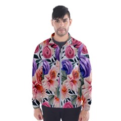 Country-chic Watercolor Flowers Men s Windbreaker by GardenOfOphir