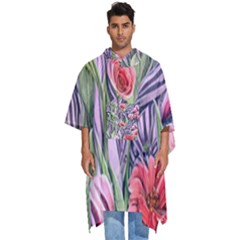 Charming Watercolor Flowers Men s Hooded Rain Ponchos by GardenOfOphir