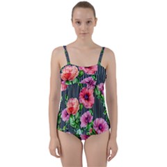 Vintage Botanic Flowers In A Watercolor Twist Front Tankini Set by GardenOfOphir