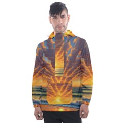 Waves At Sunset Men s Front Pocket Pullover Windbreaker by GardenOfOphir