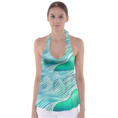 Pastel Abstract Waves Pattern Babydoll Tankini Top by GardenOfOphir