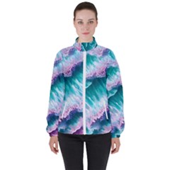 Summer Waves In Pink Iii Women s High Neck Windbreaker