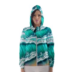 Ocean Waves Design In Pastel Colors Women s Hooded Windbreaker by GardenOfOphir