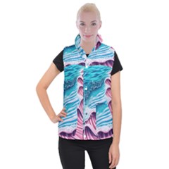 Pink Wave Crashing On The Shore Women s Button Up Vest by GardenOfOphir