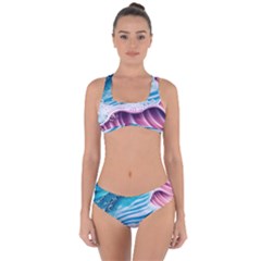 Pink Wave Crashing On The Shore Criss Cross Bikini Set by GardenOfOphir