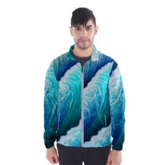 Abstract Waves In Blue And Green Men s Windbreaker by GardenOfOphir