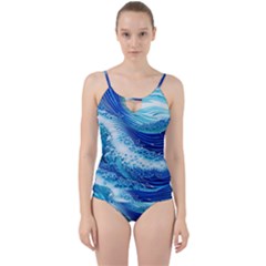 Water Waves Cut Out Top Tankini Set by GardenOfOphir