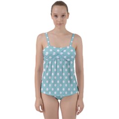 Blue And White Polka Dots Twist Front Tankini Set by GardenOfOphir