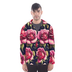 Roses Flowers Pattern Background Men s Hooded Windbreaker by Ravend