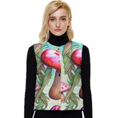 Warm Mushroom Forest Women s Short Button Up Puffer Vest by GardenOfOphir